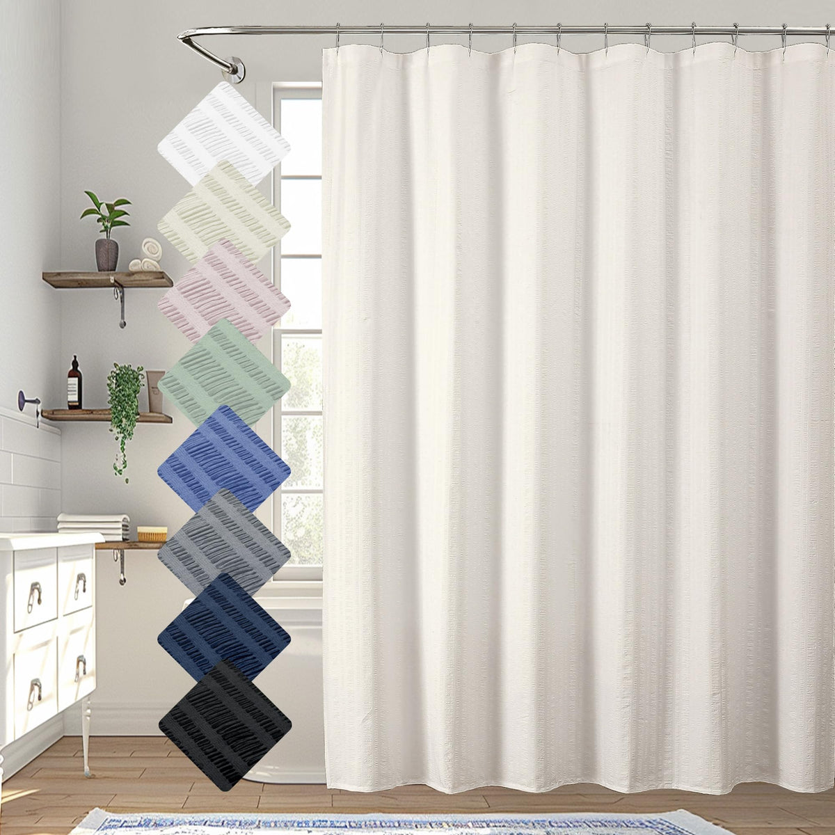 Aiyufeng Moga Navy Blue Fabric Shower Curtains for Bathroom - Blue Hotel Spa Polyester Cloth Bath Curtain with 12 Holes, 72x72, Machine Washable, Navy Blue