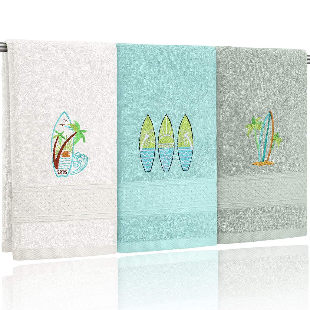 Hahafelt 3 Pack Boho Leaves Hand Towels for Bathroom, 100% Cotton