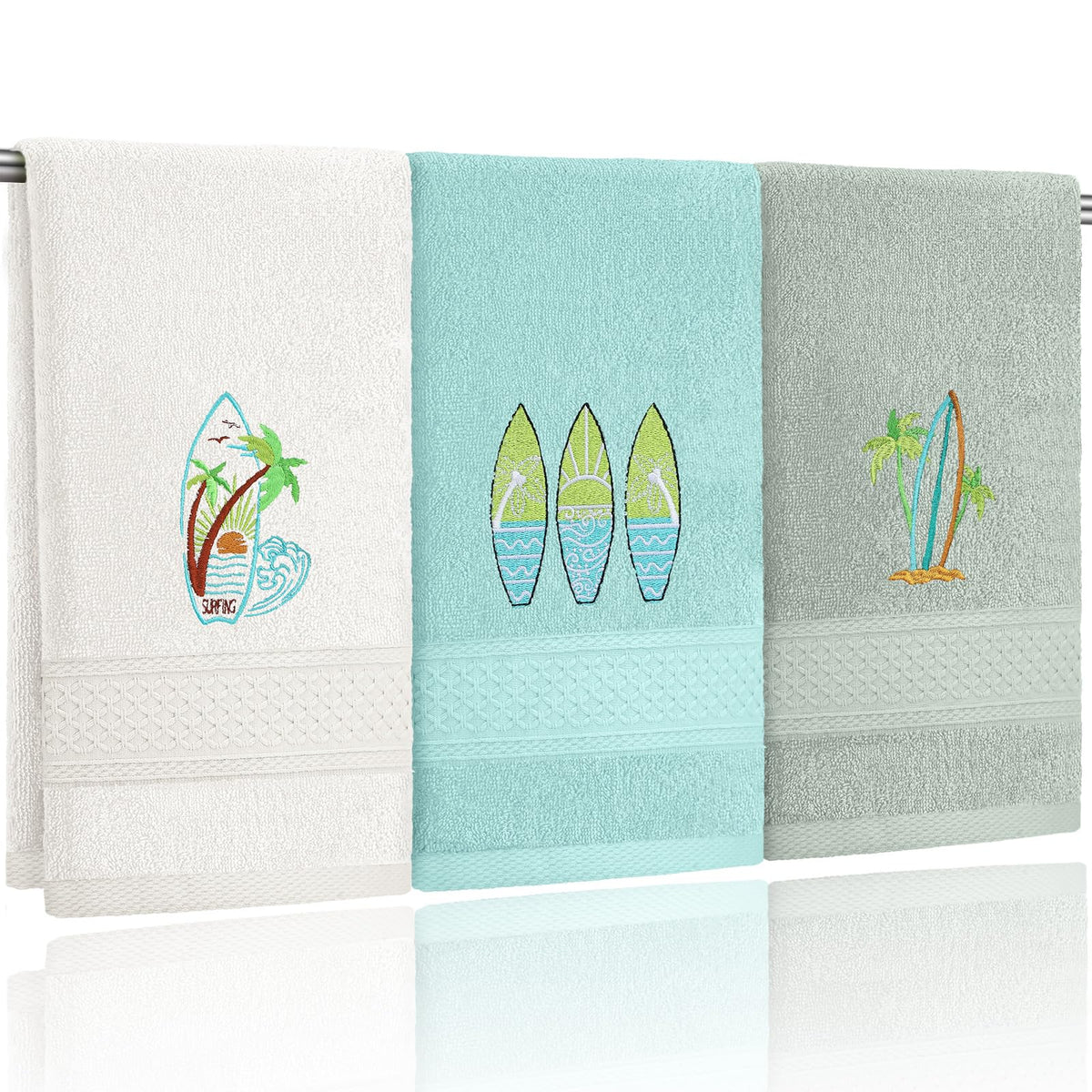 Hahafelt 3 Pack Boho Leaves Hand Towels for Bathroom, 100% Cotton