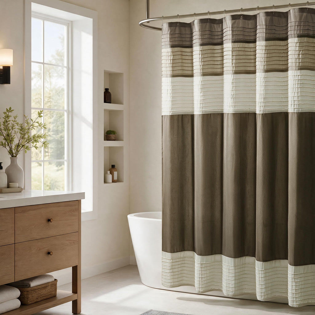 Madison Park Amherst 72 x 72 Bathroom Shower Curtain, Faux Silk, Black