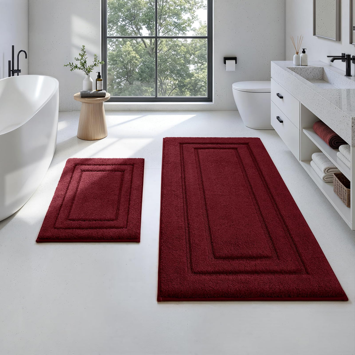 HOMEIDEAS Bathroom Rugs Sets 2 Piece, Super Soft and Absorbent Non Slip Microfiber Machine Washable Bath Mat Set (20" x 32" + 16" x 24", Brown)