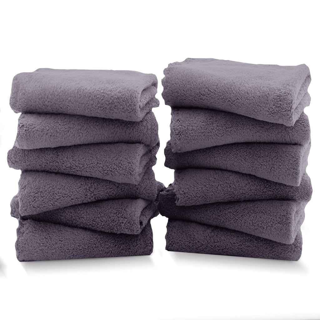 TENSTARS Luxury Silk Hemming Towel Set - Light Thin Quick Drying - 2 Bath Towels 2 Hand Towels 2 Washcloths - Ultra Soft Microfiber, for Bath Fitness, Sports, Yoga, Travel (Dark Grey 6 Pieces)