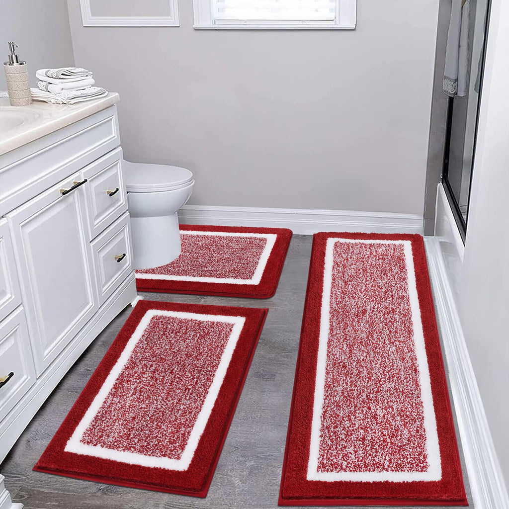 Pauwer Bathroom Rugs 3 Piece Set, Non Slip Washable Bath Mat, Dark Grey