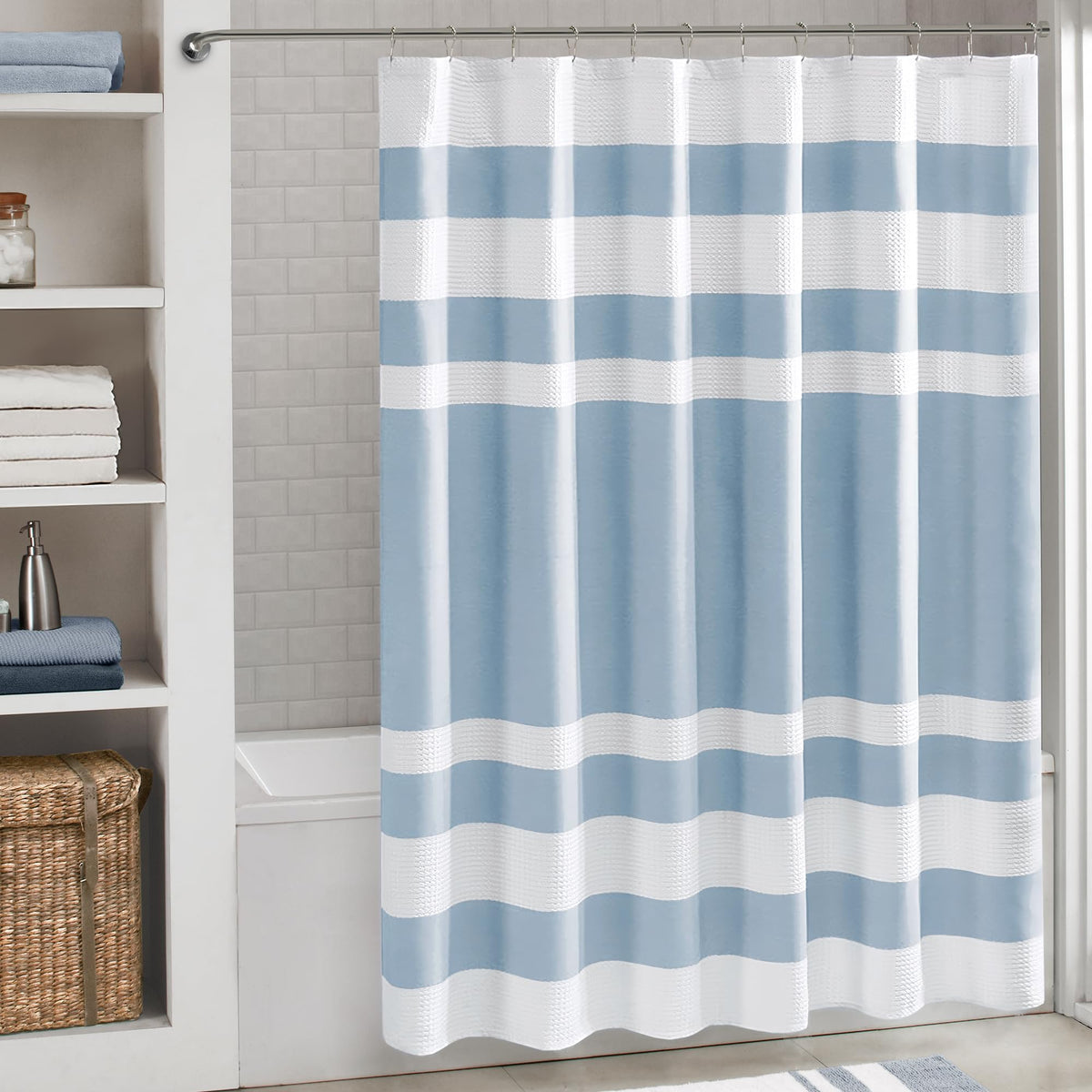 Madison Park Spa Waffle Shower Curtain for Bathroom, 72 x 72, Indigo Blue