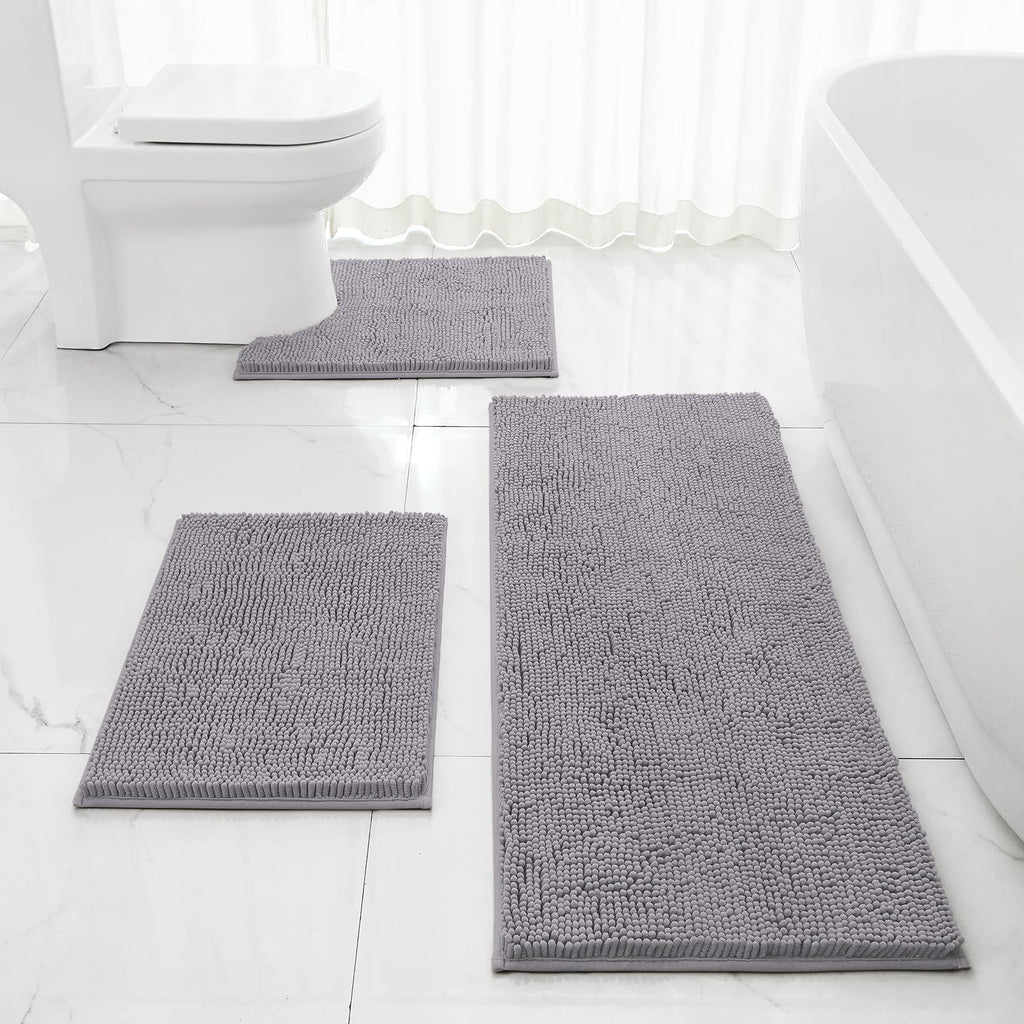 HOMEIDEAS Bathroom Rugs Set of 3, Super Soft Absorbent Chenille Bath Rugs