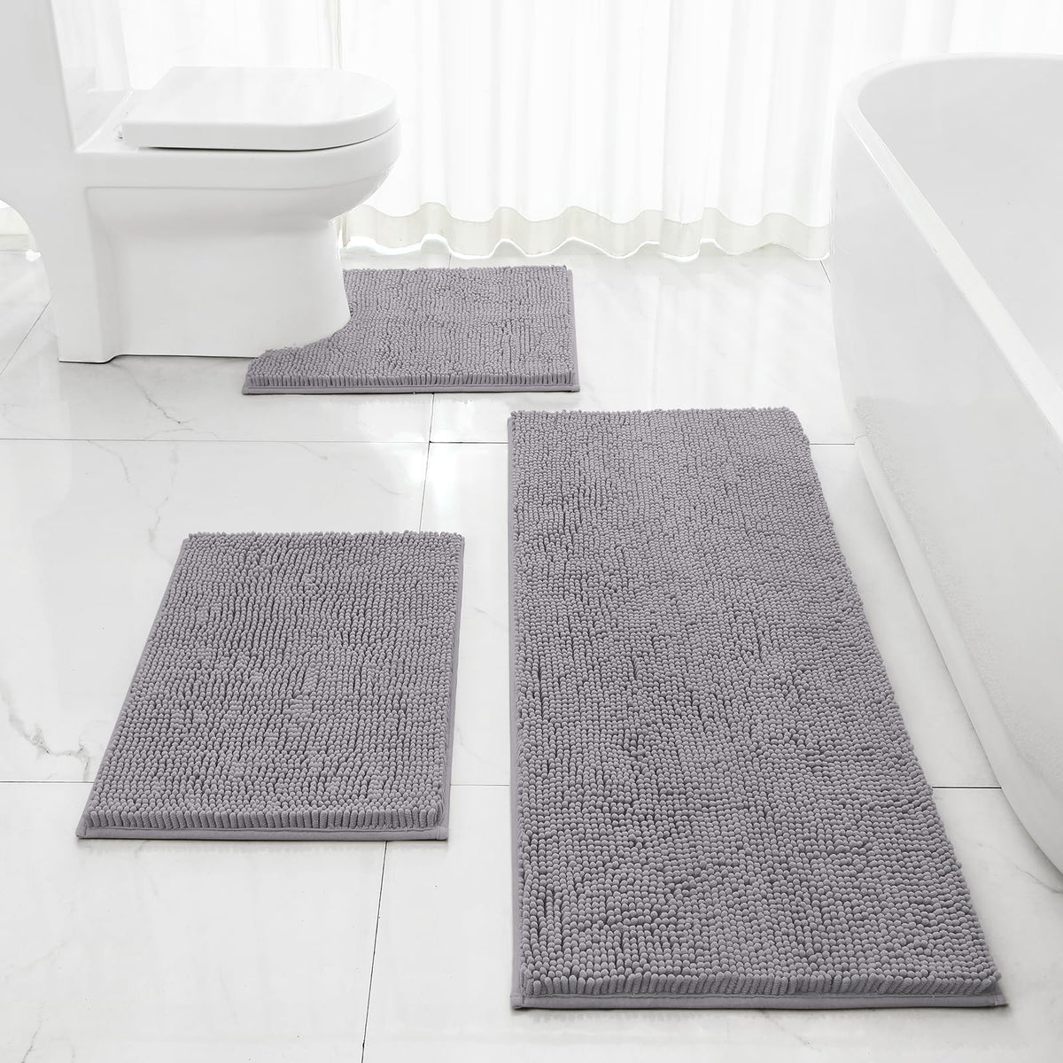 HOMEIDEAS Bathroom Rugs Set of 3, Super Soft Absorbent Chenille Bath Rugs