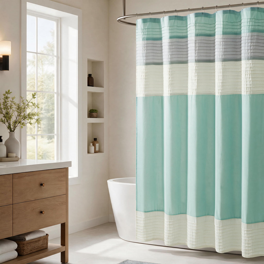 Madison Park Amherst 72 x 72 Bathroom Shower Curtain, Faux Silk, Black