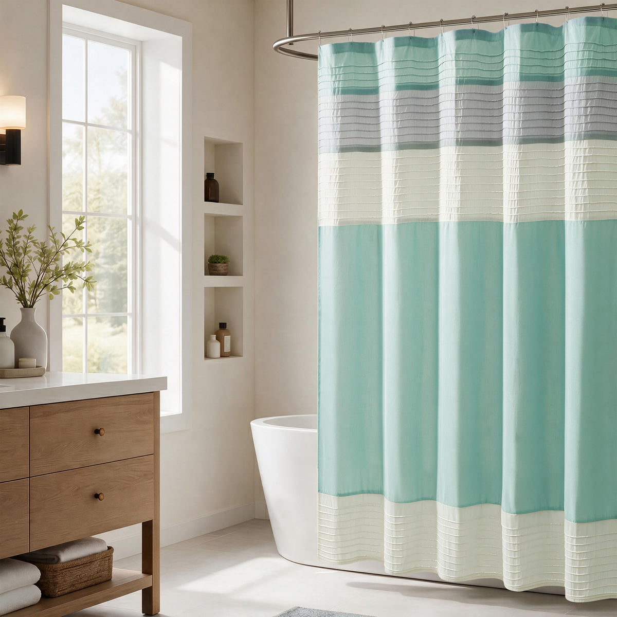 Madison Park Amherst 72 x 72 Bathroom Shower Curtain, Faux Silk, Black