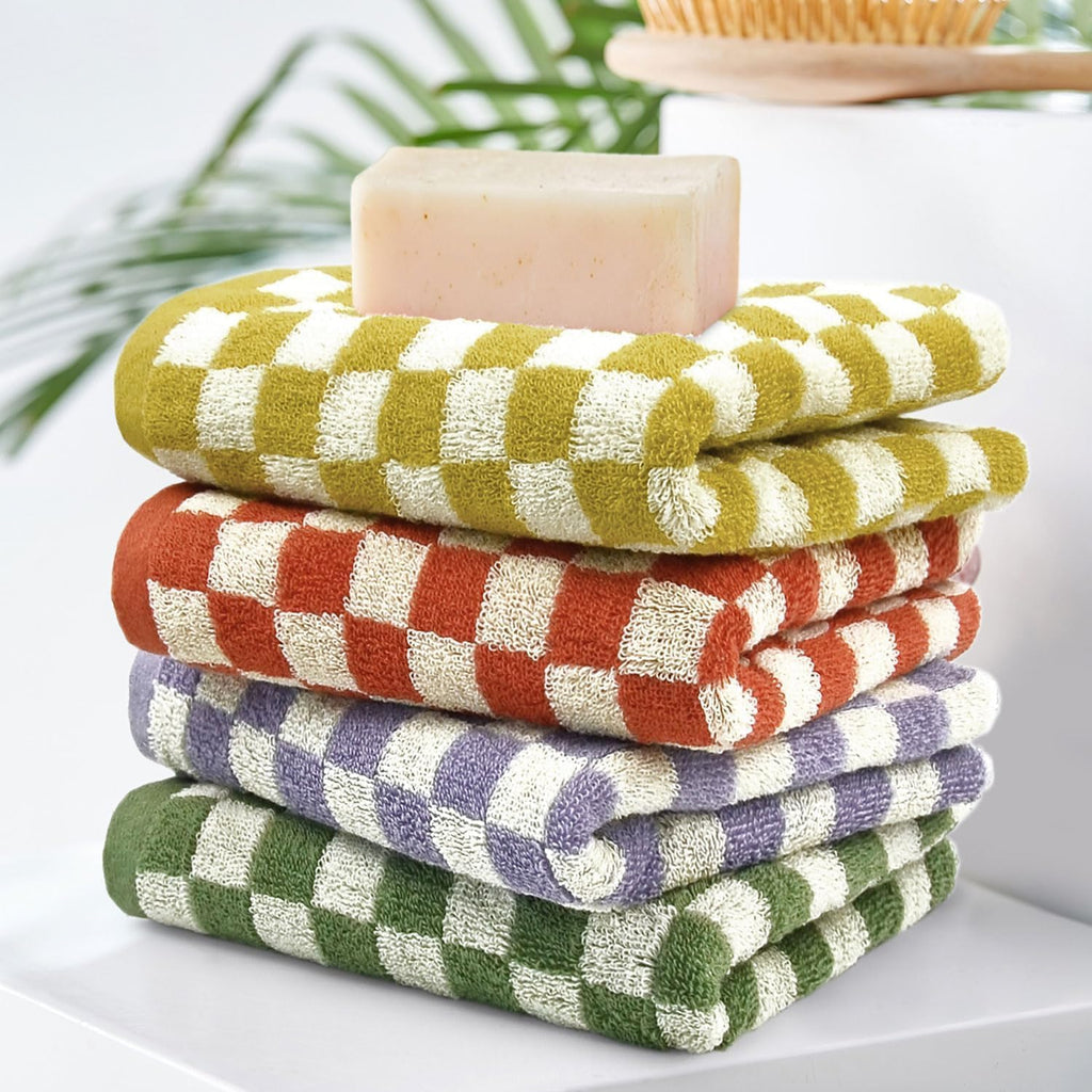 Jacquotha Hand Towels for Bathroom 4 Pack, Checkered Hand Towel Set