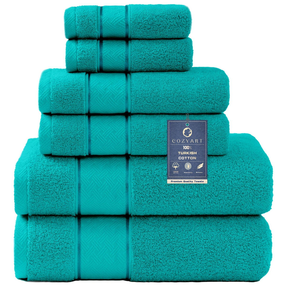 COZYART Bath Towel Set 6 PCS, Pink Luxury 100% Turkish Cotton 650GSM
