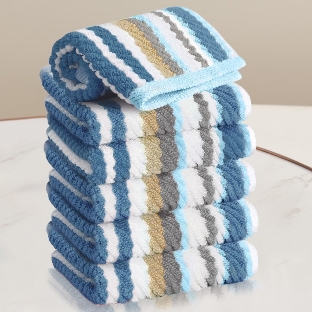 VOOVA & MOVAS Hand Towels, Cotton, Soft, Thick, 16x27 in, Tan Gray Beige