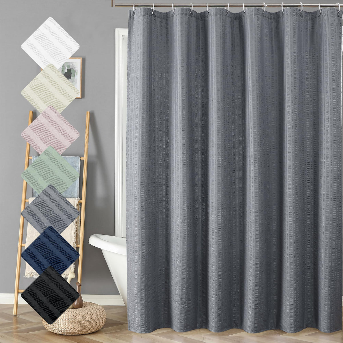 Aiyufeng Moga Navy Blue Fabric Shower Curtains for Bathroom - Blue Hotel Spa Polyester Cloth Bath Curtain with 12 Holes, 72x72, Machine Washable, Navy Blue
