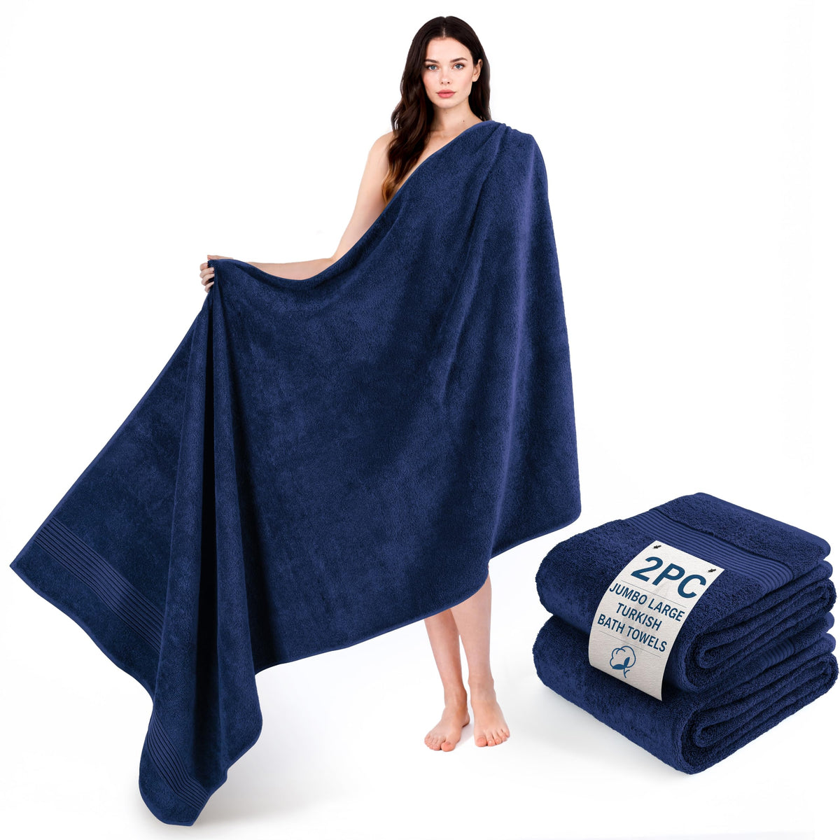 Cotton Paradise 100% Cotton Turkish Towel Set, Soft Absorbent Quick Dry, 6 Piece Towel Set, Navy Blue