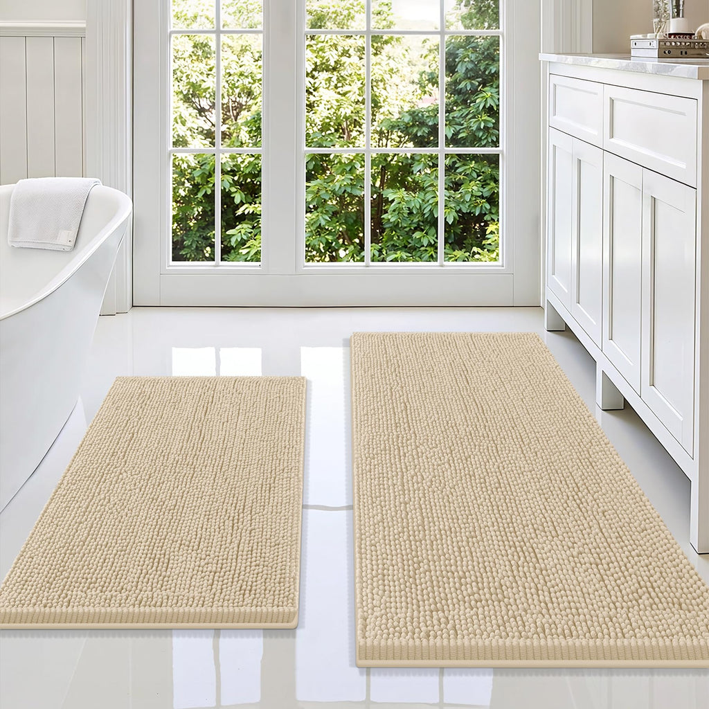 Smiry Chenille Bathroom Rugs Sets 2 Piece (30x20+24x16, Black)