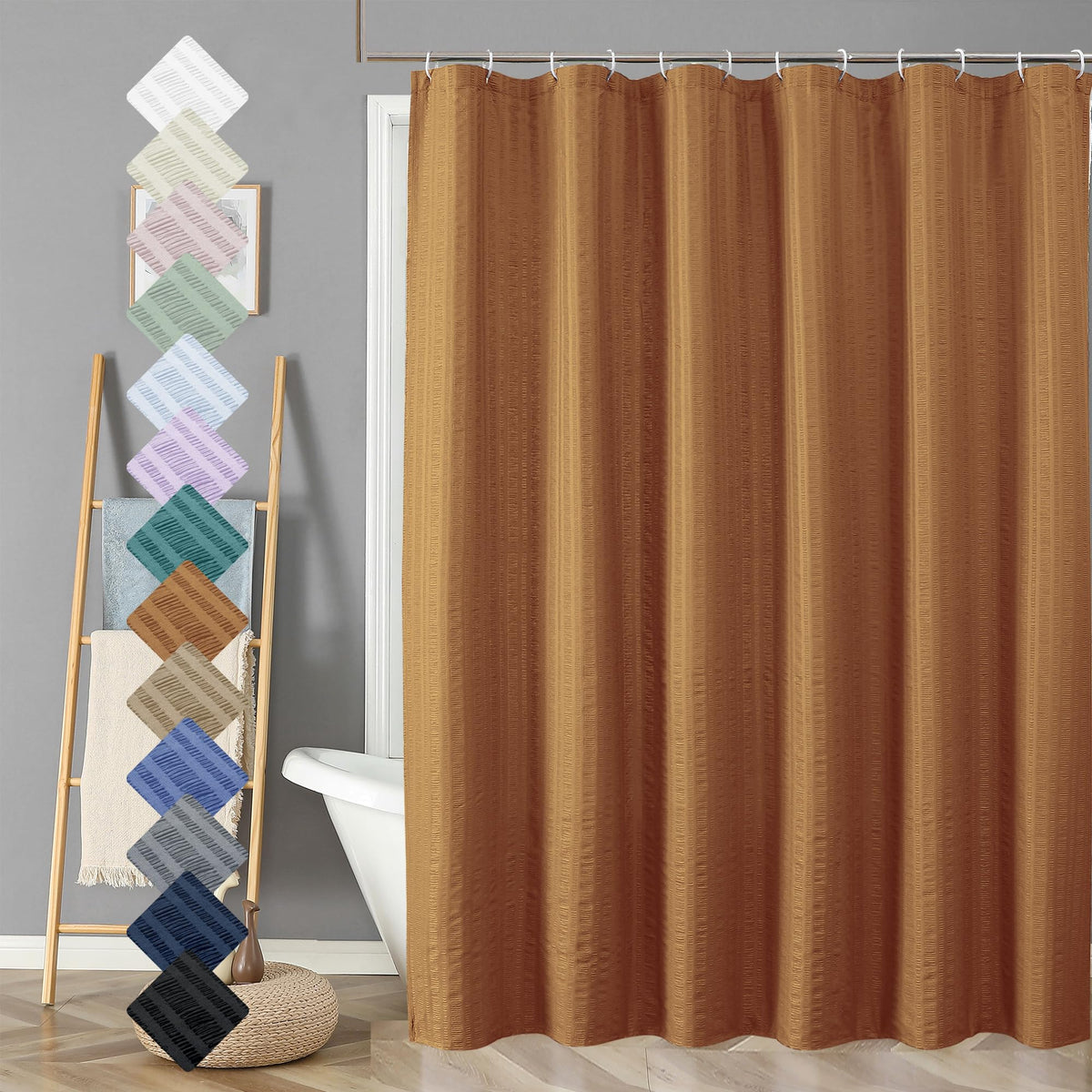 Aiyufeng Moga Navy Blue Fabric Shower Curtains for Bathroom - Blue Hotel Spa Polyester Cloth Bath Curtain with 12 Holes, 72x72, Machine Washable, Navy Blue