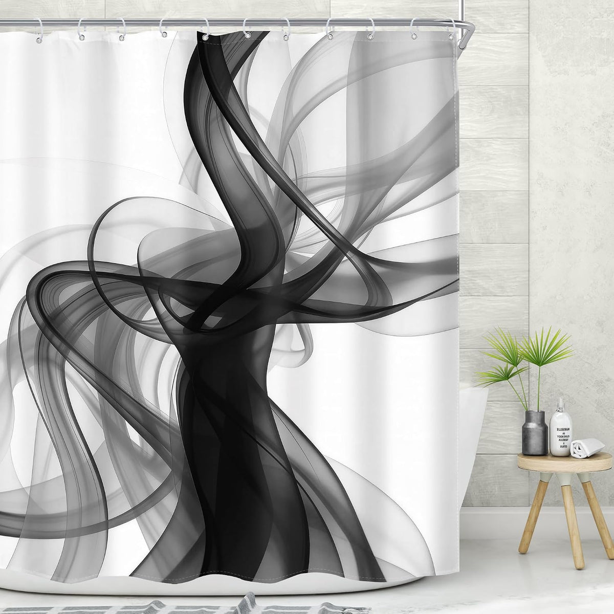 Black and White Shower Curtain 60Wx72H Abstract Modern Ombre for Bathroom