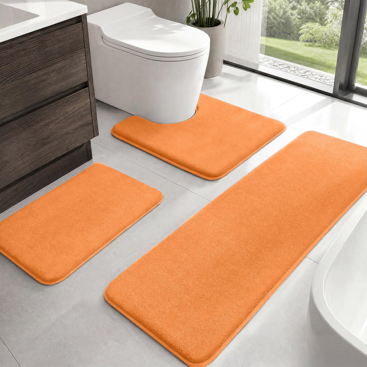 HUXMEYSON Bathroom Rugs Sets 2 Piece, Non-Slip & Quick Dry Bath Mat Set, Ultra Soft Velvet Bath Rugs for Bathroom, Toilet and Shower Floor, Navy