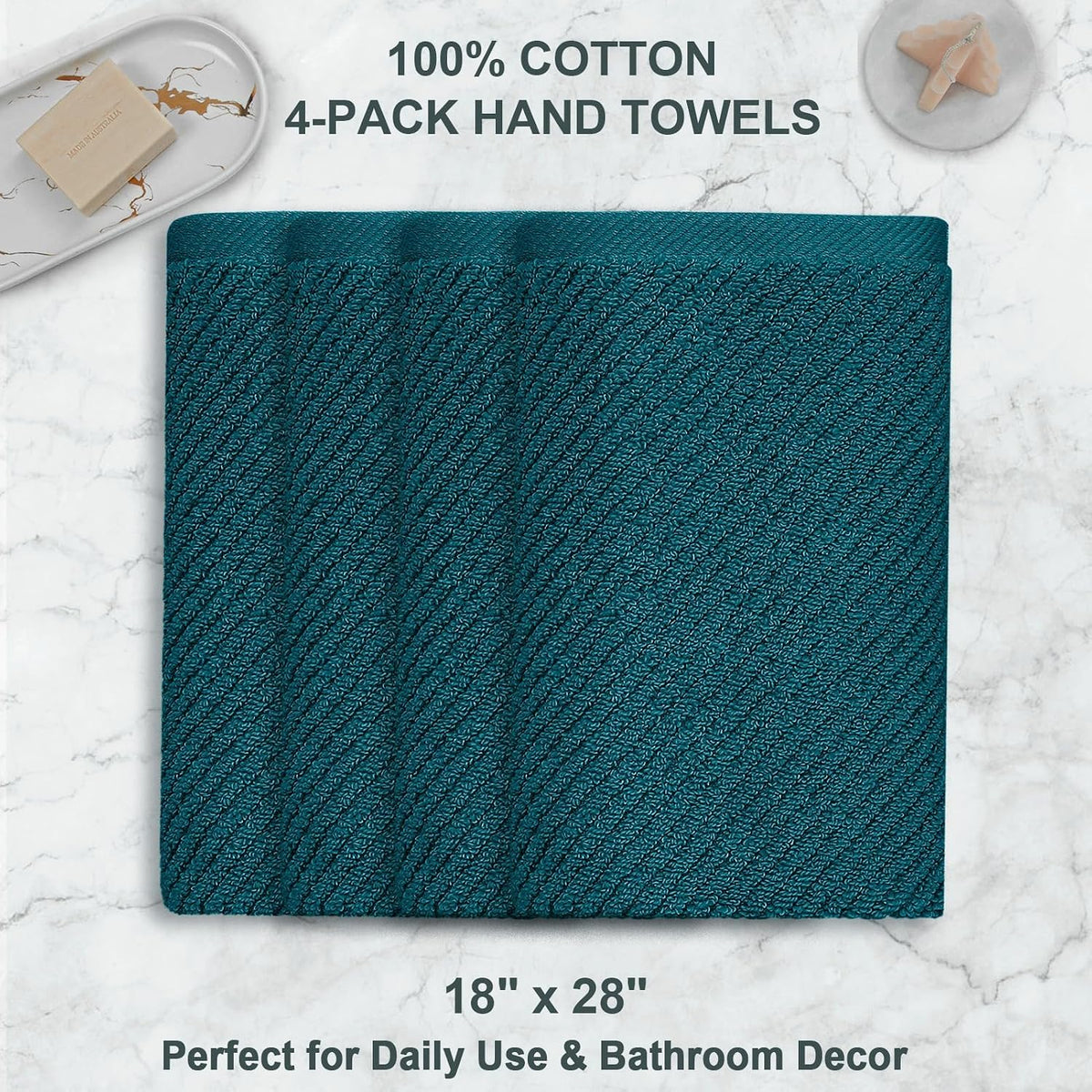 VOOVA & MOVAS Hand Towels for Barthroom, 18x28 in, Soft, Deep Turquoise