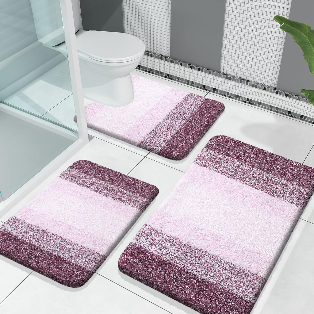 OLANLY Microfiber Bathroom Rugs Sets 3 Piece, Absorbent Bath Mats, Grey