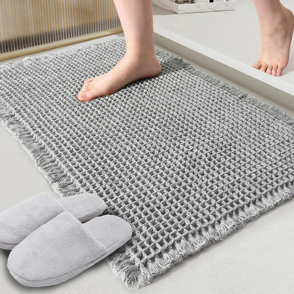ZALL Waffle Bath Mat Boho Bathroom Mat Ultra Absorbent Non Slip 18x30 Tan