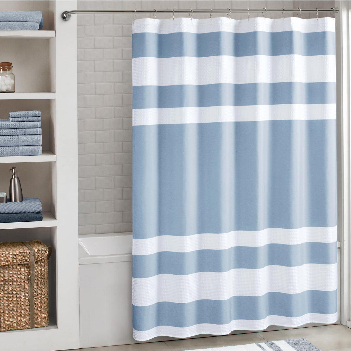 Madison Park Spa Waffle Shower Curtain for Bathroom, 72 x 72, Indigo Blue