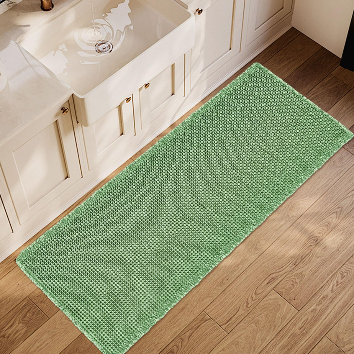 ZALL Waffle Bath Mat Boho Bathroom Mat Ultra Absorbent Non Slip 18x30 Tan