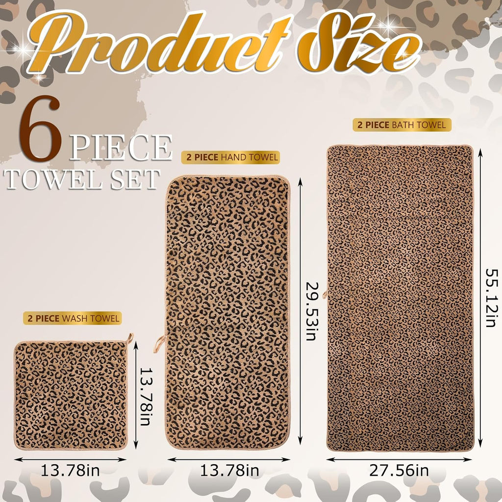 Peryiter 6 Pack Bath Towels Set, Coffee Color, Leopard