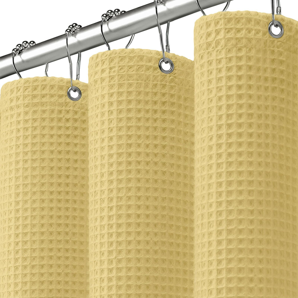 Waffle Weave Shower Curtain Heavyweight Cotton Fabric Beige 72Wx72L