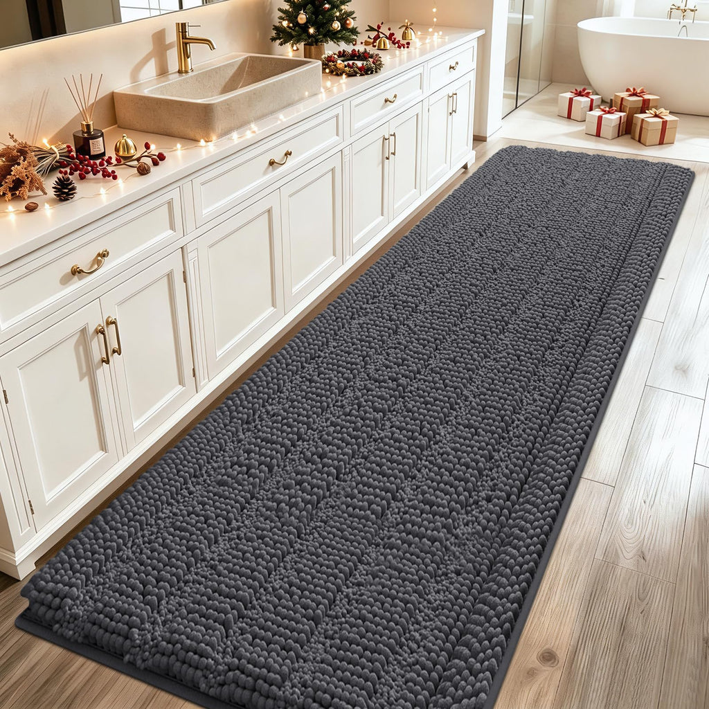 ACCUMTEK Striped Navy Blue Bathroom Rug Set 3 Pieces Ultra Soft, Non Slip Chenille Toilet Mat, Absorbent Plush Shaggy Bath Mats for Bathroom, Bedroom, Kitchen