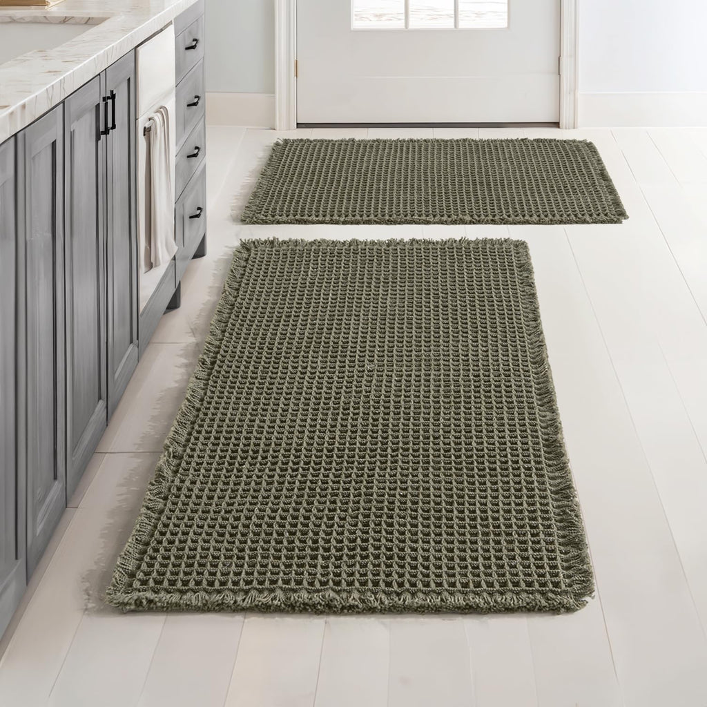 MIULEE Set of 2 Waffle Bathroom Rugs Boho Bath Mat Brown 18x30 Inch