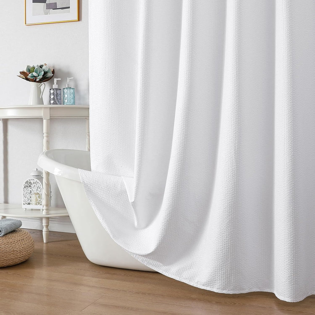 OWENIE White Shower Curtain for Bathroom 84 Inches Extra Long, Elegant 3D Embossed Textured Cloth Waffle Shower Curtain, Modern Luxury Hotel Style, Water Repellent, Machine Washable, 72X84, White