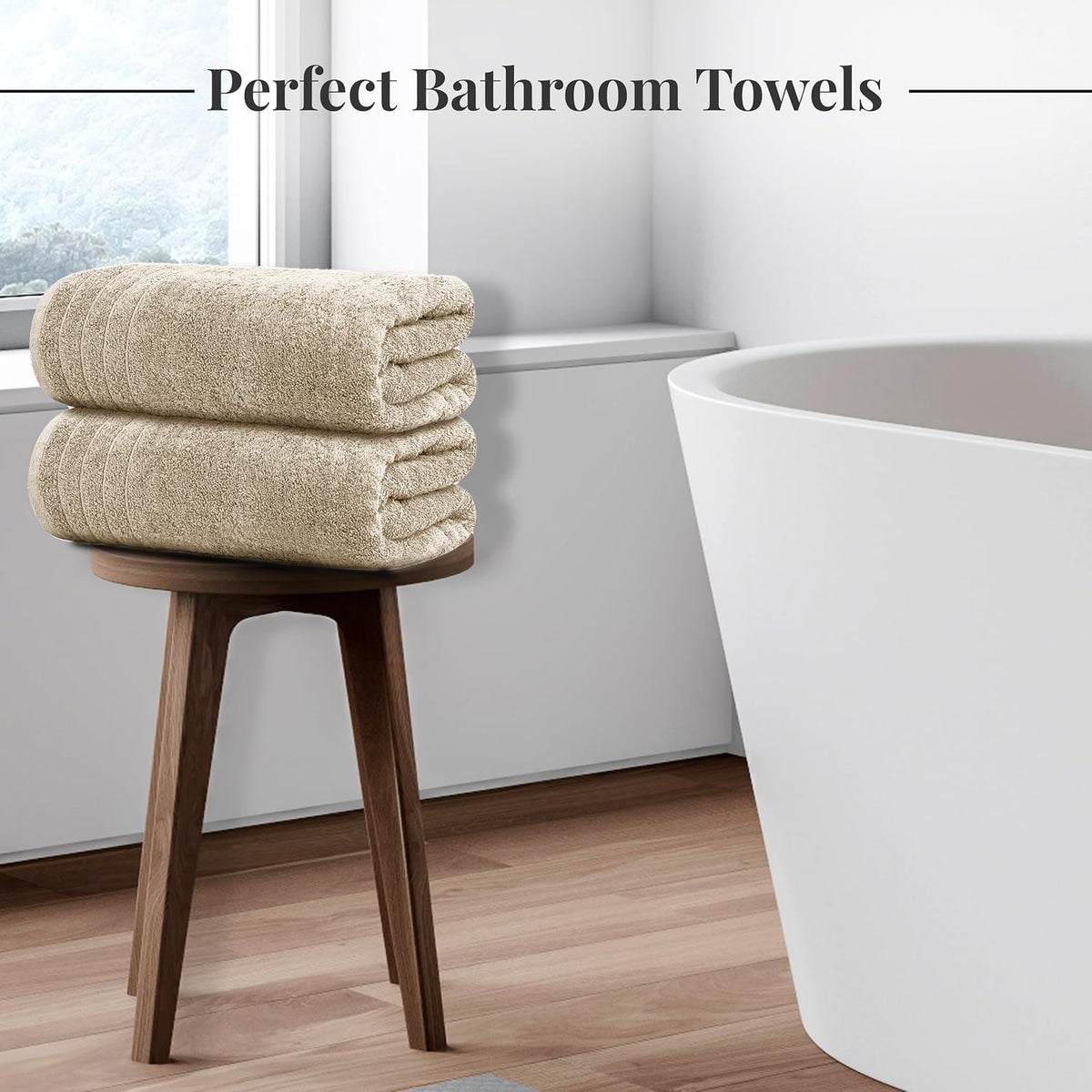 Tens Towels 4 Piece Extra Large Bath Towels 30 x 60 Inches, Beige