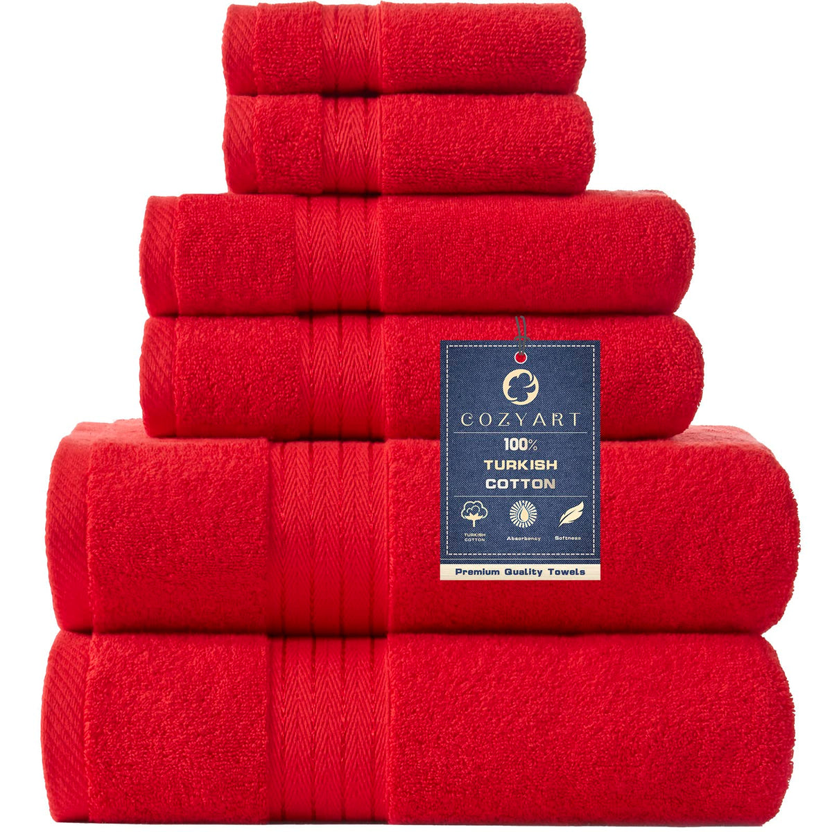 COZYART Luxury Bath Towel Set 6 Pcs, Burnt Orange 100% Turkish Cotton