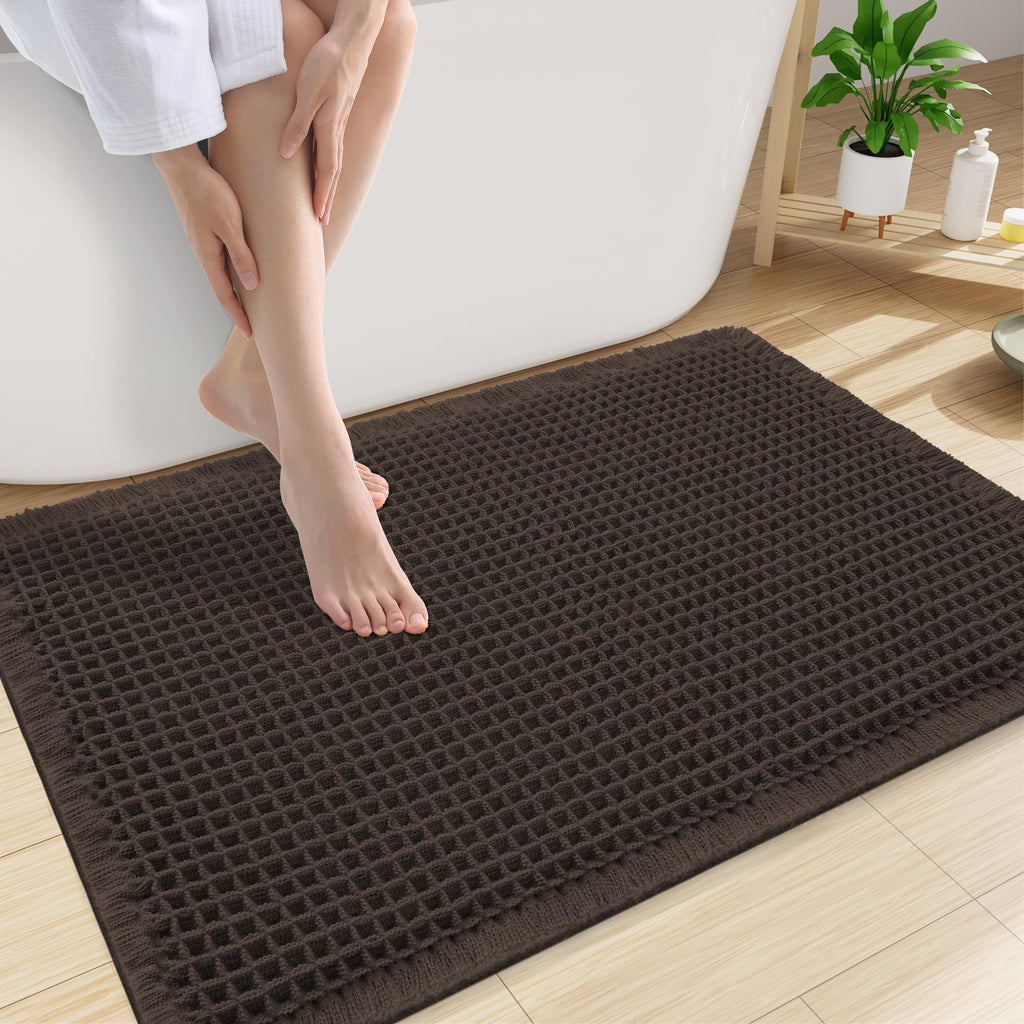 Smiry Waffle Bath Mat 30X20, Extra Soft Absorbent Bathroom Rugs, Brown