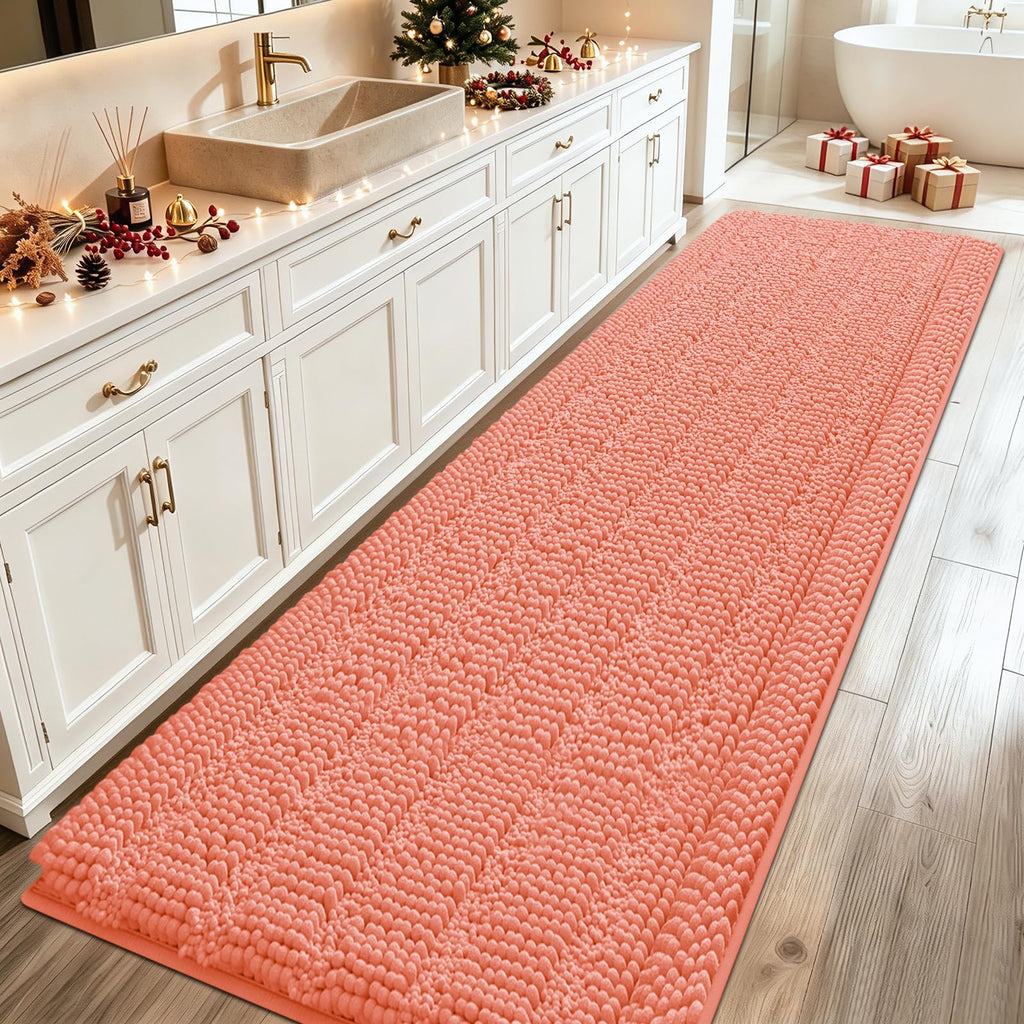 ACCUMTEK Striped Navy Blue Bathroom Rug Set 3 Pieces Ultra Soft, Non Slip Chenille Toilet Mat, Absorbent Plush Shaggy Bath Mats for Bathroom, Bedroom, Kitchen