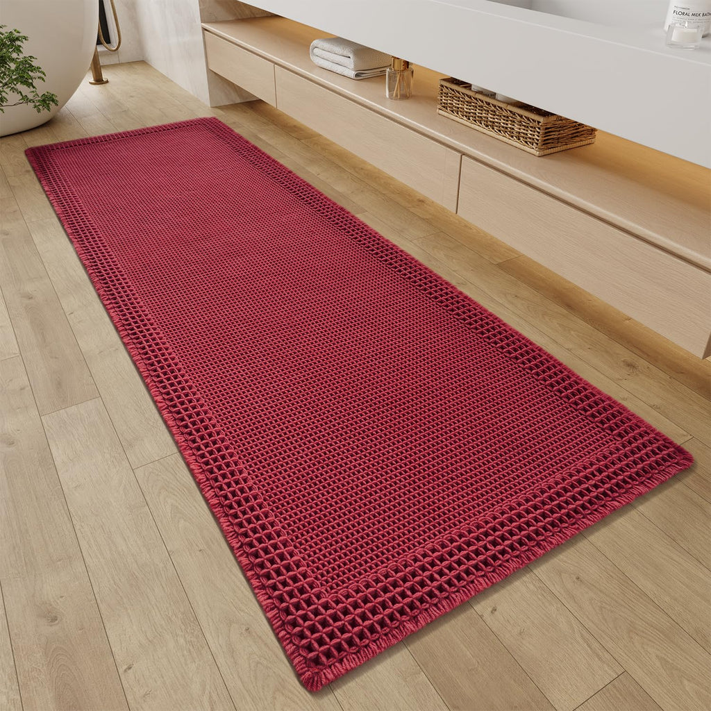 RESARE Waffle Bathroom Runner Rugs, Non Slip Boho Bath Mat 24"x72" Brown
