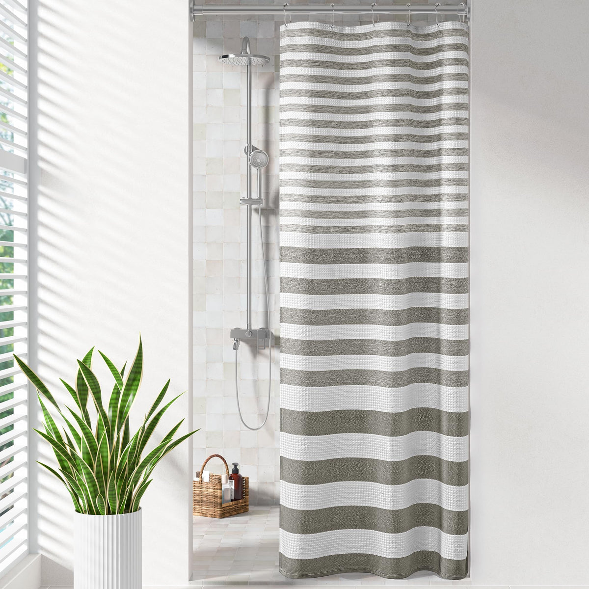 Madison Park Spa Waffle Shower Curtain for Bathroom, 72 x 72, Sage Green