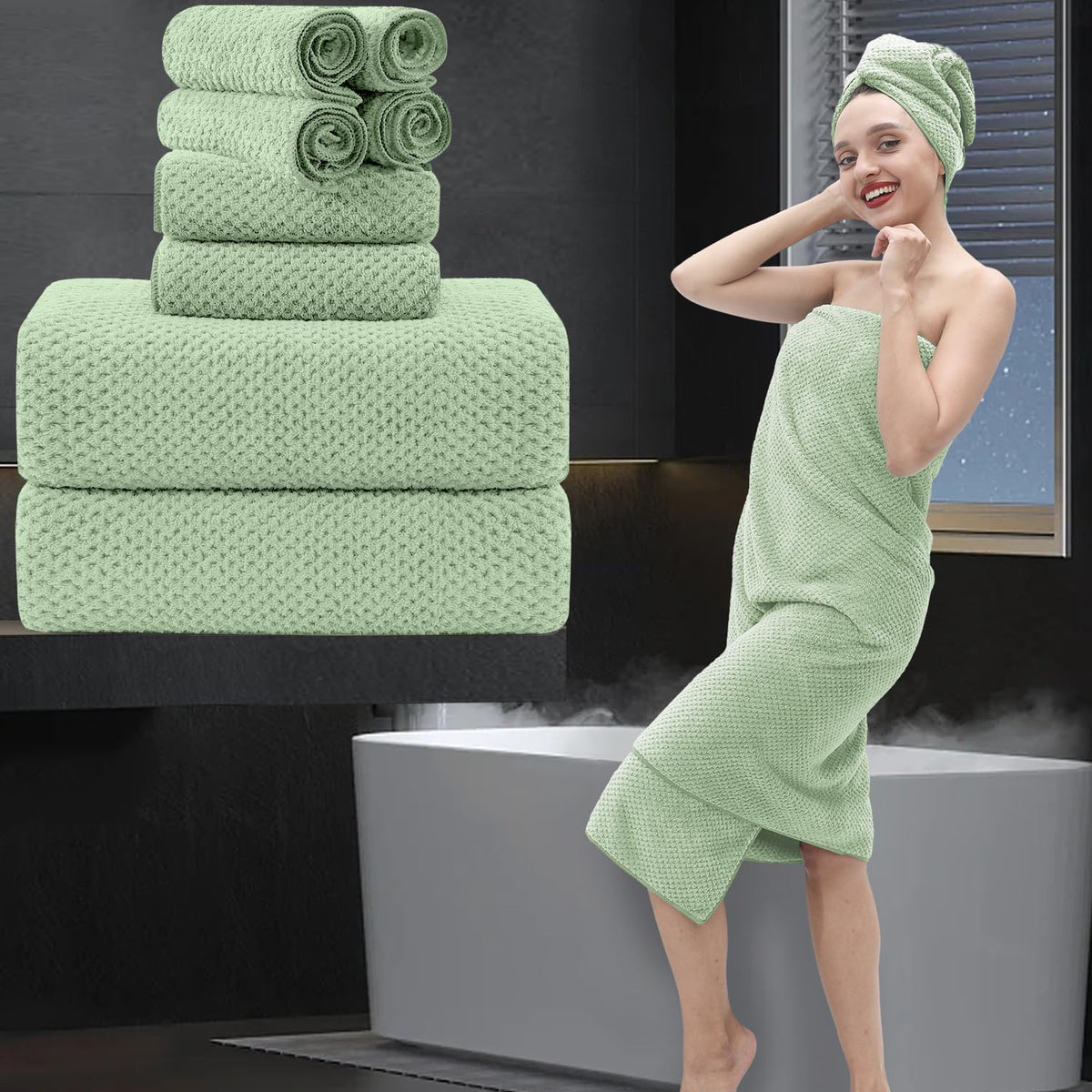 8 Piece Bathroom Towel Set Black White|2 Oversized Large Bath Towels Sheet,2 Hand Towels,4 Washcloths| 600GSM Soft Towel Set for Bathroom Hotel,Highly Absorbent Quick Dry Bath Towel Collections