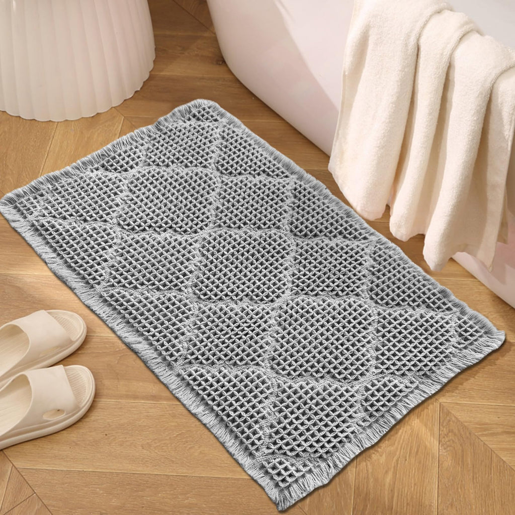ZALL Waffle Bath Mat Boho Bathroom Mat Ultra Absorbent Non Slip 18x30 Tan