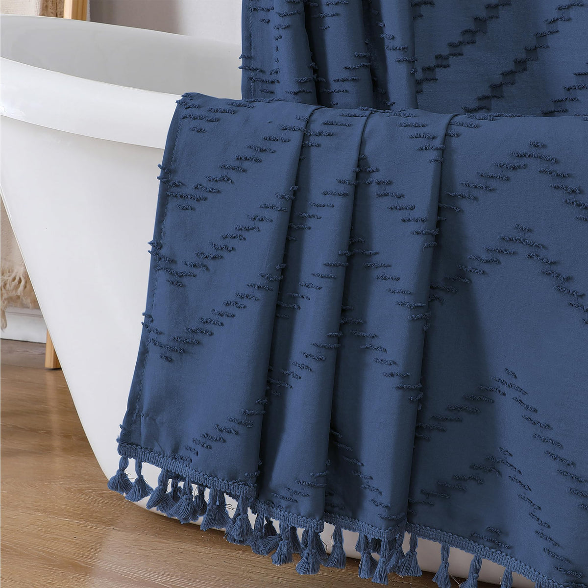 OWENIE White Fabric Boho Shower Curtain 72 x 72 Inches for Bathroom