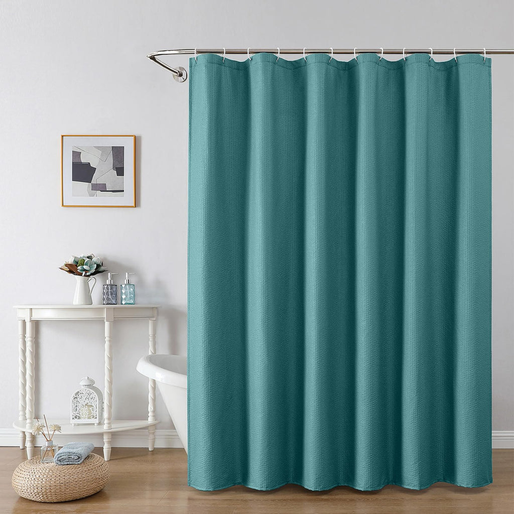 OWENIE White Shower Curtain for Bathroom 84 Inches Extra Long, Elegant 3D Embossed Textured Cloth Waffle Shower Curtain, Modern Luxury Hotel Style, Water Repellent, Machine Washable, 72X84, White