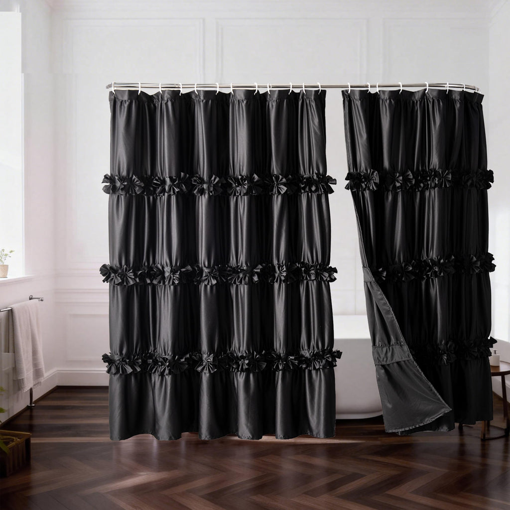 Homechoice Decor Victorian White Ruffle Shower Curtain with 12 Buttonholes