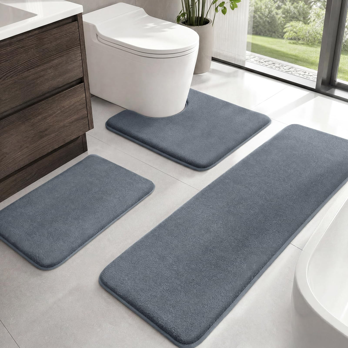 HUXMEYSON Bathroom Rugs Sets 2 Piece, Non-Slip & Quick Dry Bath Mat Set, Ultra Soft Velvet Bath Rugs for Bathroom, Toilet and Shower Floor, Navy