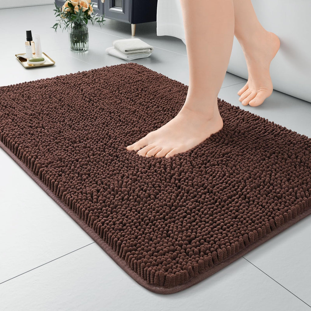 LOCHAS Luxury Bathroom Rug Shaggy Bath Mat 24 x 60 Inch, Gray