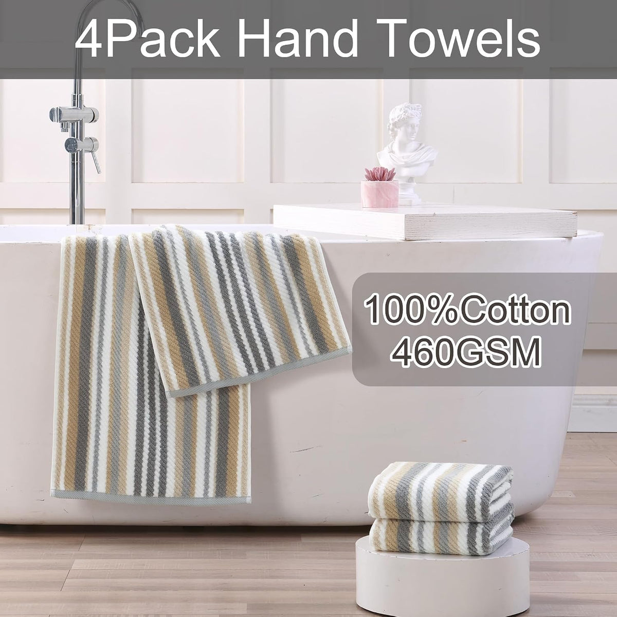 VOOVA & MOVAS Hand Towels, Cotton, Soft, Thick, 16x27 in, Tan Gray Beige