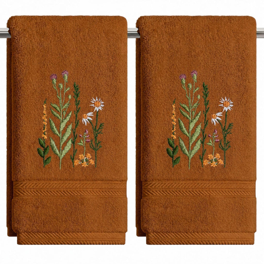 Artoid Mode 2 Pcs Beige Wildflower Floral Embroidered Hand Towels for Bathroom, 100% Cotton Soft Absorbent Farmhouse Decor Towels, 13.7 x 29.5 Inch