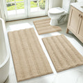 ACCUMTEK Striped Navy Blue Bathroom Rug Set 3 Pieces Ultra Soft, Non Slip Chenille Toilet Mat, Absorbent Plush Shaggy Bath Mats for Bathroom, Bedroom, Kitchen