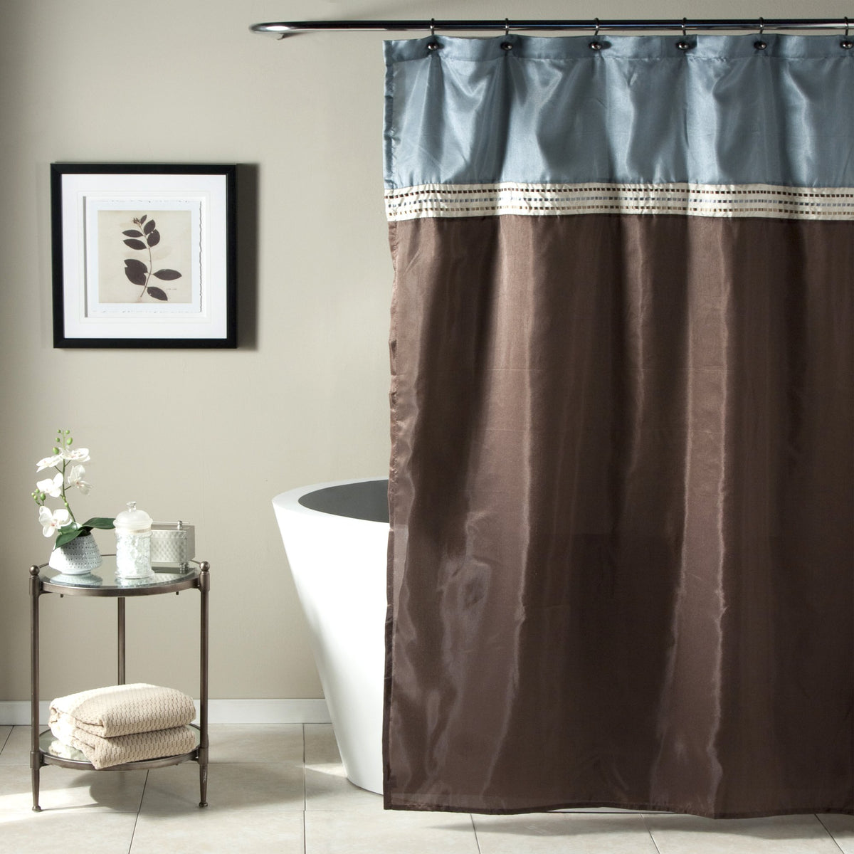Lush Decor Terra Shower Curtain Single 72" W x 72" L Beige & Ivory - Fabric Shower Curtains for Bathroom - Neutral Bathroom Curtain - Modern Glam Décor