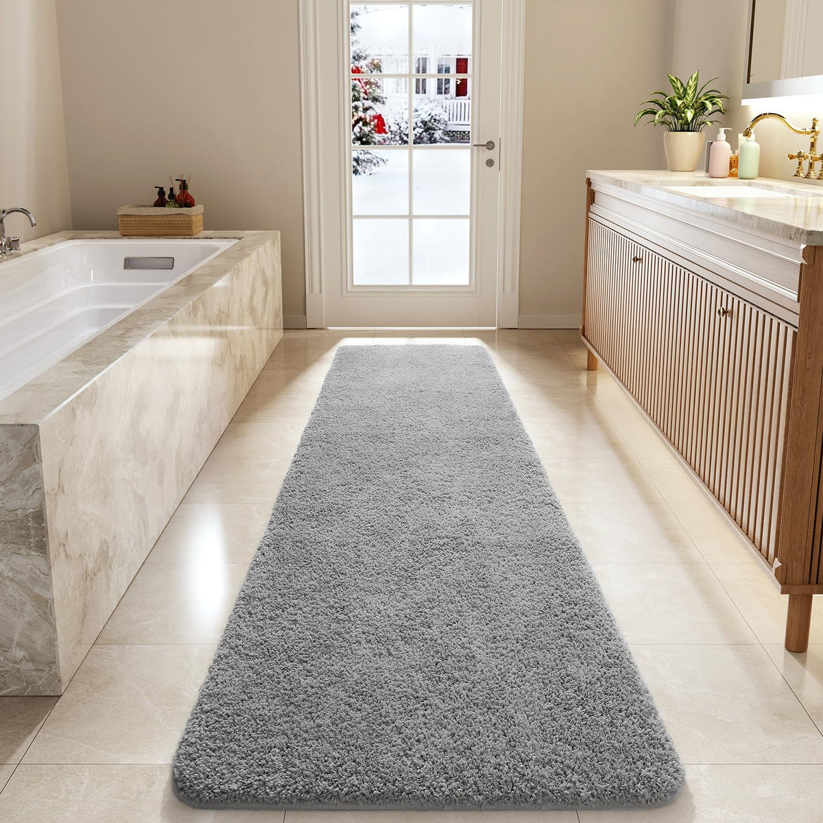 LOCHAS Bathroom Rug Runner 24x60 Inch, Bath Rugs Non Slip, Grey