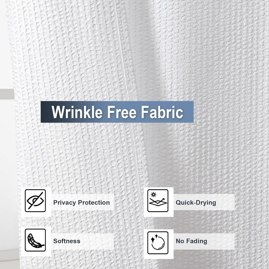 OWENIE White Shower Curtain for Bathroom 84 Inches Extra Long, Elegant 3D Embossed Textured Cloth Waffle Shower Curtain, Modern Luxury Hotel Style, Water Repellent, Machine Washable, 72X84, White